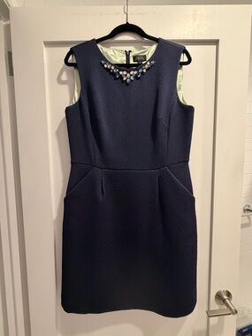 Embellished Navy Sleeveless Sheath Dress